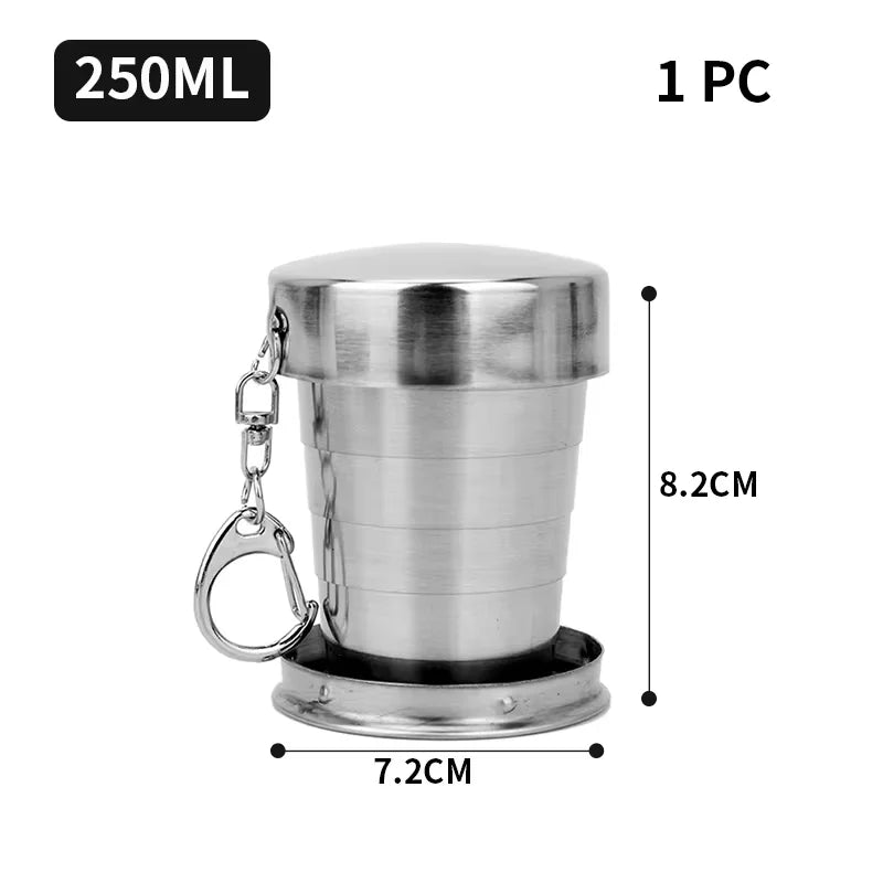 250Ml Stainless Steel Retractable Cup Outdoor Travel Toiletry Cup Portable Creative Compression Cup Mini Handy Cup Folding Cup