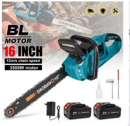 16-Inch Electric Chainsaw 3500W Brushless Motor Low-Vibration Handheld Gasoline-Free Smoke-Free Woodworking Power Tool