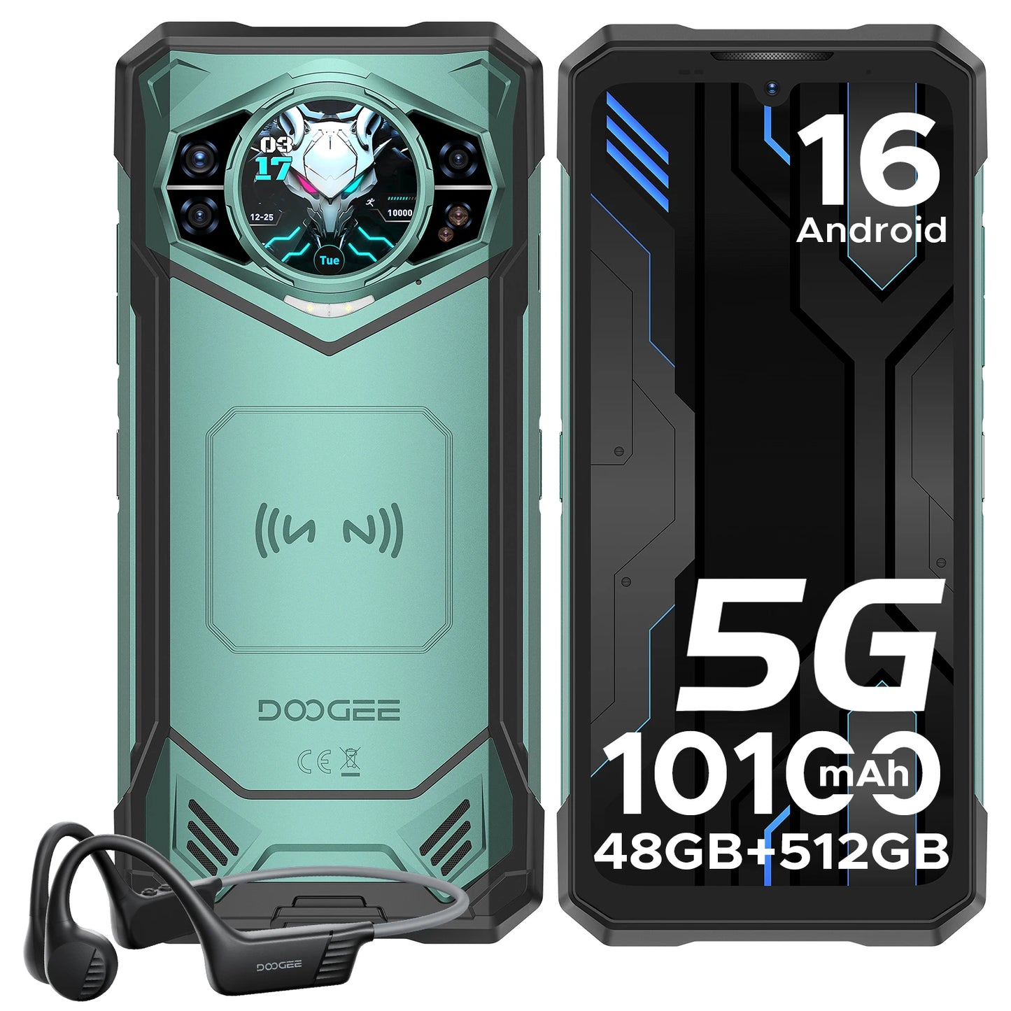 DOOGEE S200 X Android 16 5G Rugged Phone Gemini AI 48GB(12+36) 512GB 120Hz 1.32" AMOLED Rear Display 10100mAh Battery 100MP NEW