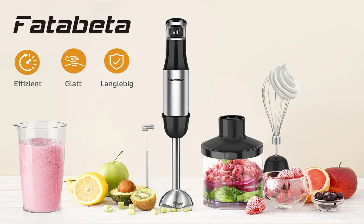 6 in 1 Handheld hand Immersion Blender - Stainless Steel Stick Blender with 5 Speed, Chopper, Whisk And Milk Frother