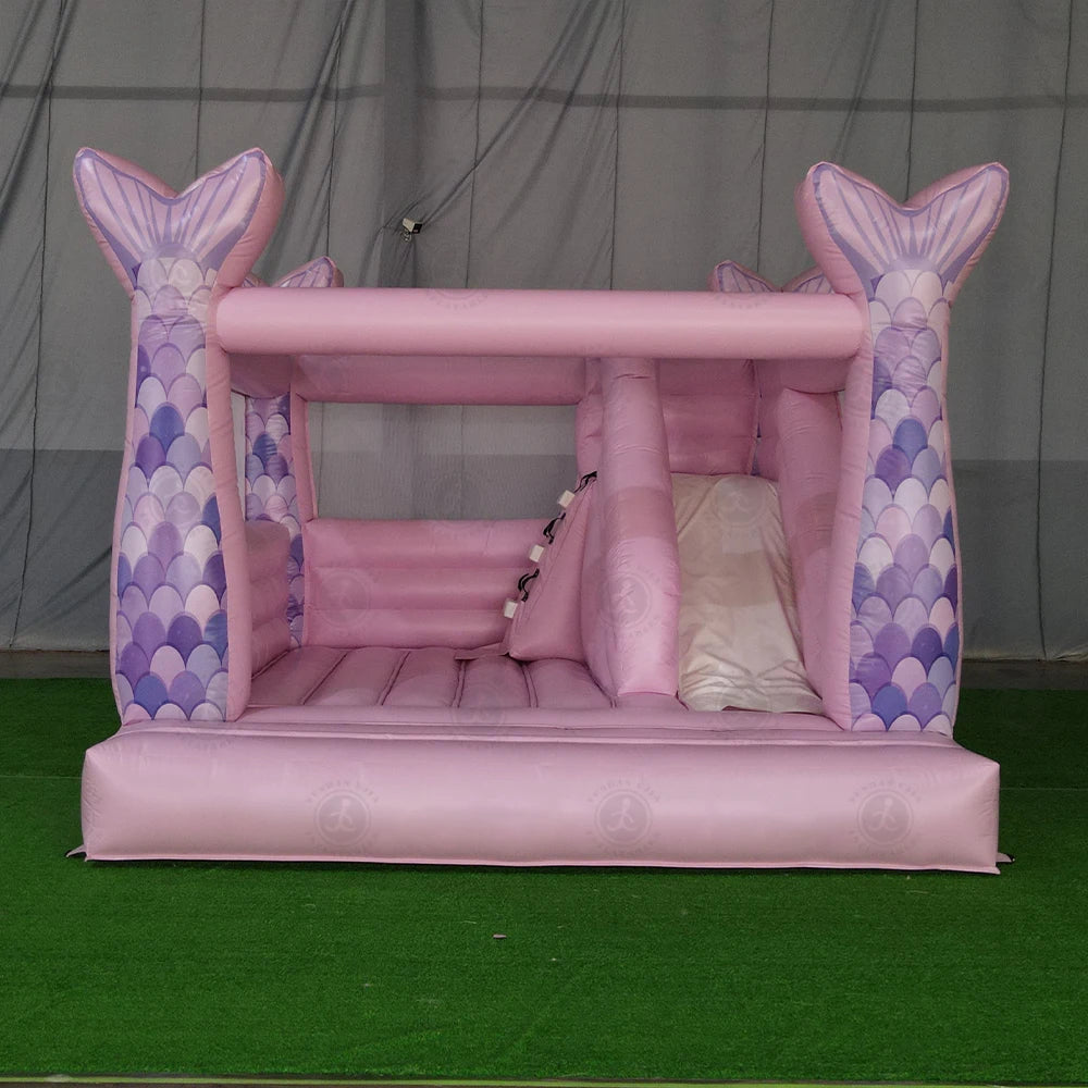 Girls 13ft Pastel Pink Inflatable Mermaid Bounce House Combo Commercial Jumping Bouncy Castle Slide For Kids Party Rental