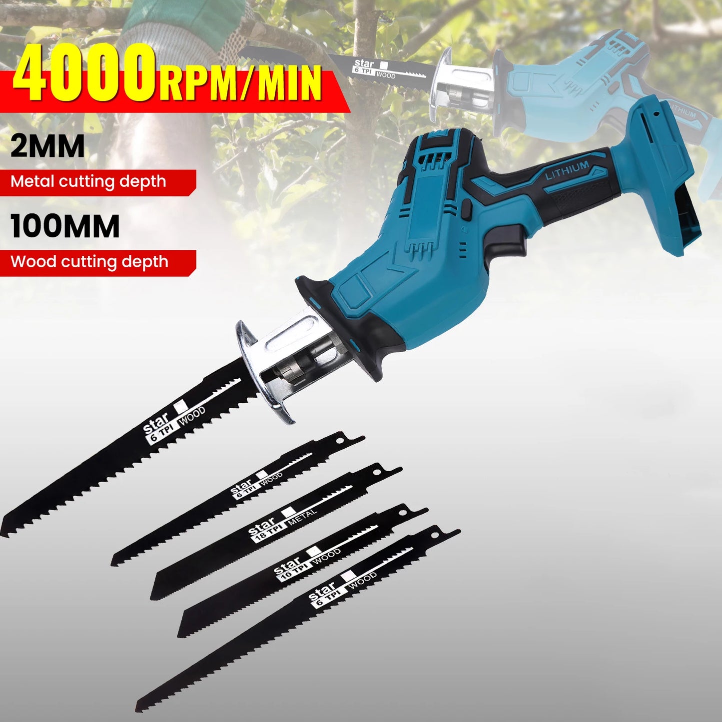 100mm Cordless Electric Reciprocating Saw 3000rpm Variable Speed Metal Wood Cutting Tool Electric Saw For Makita 18V Battery