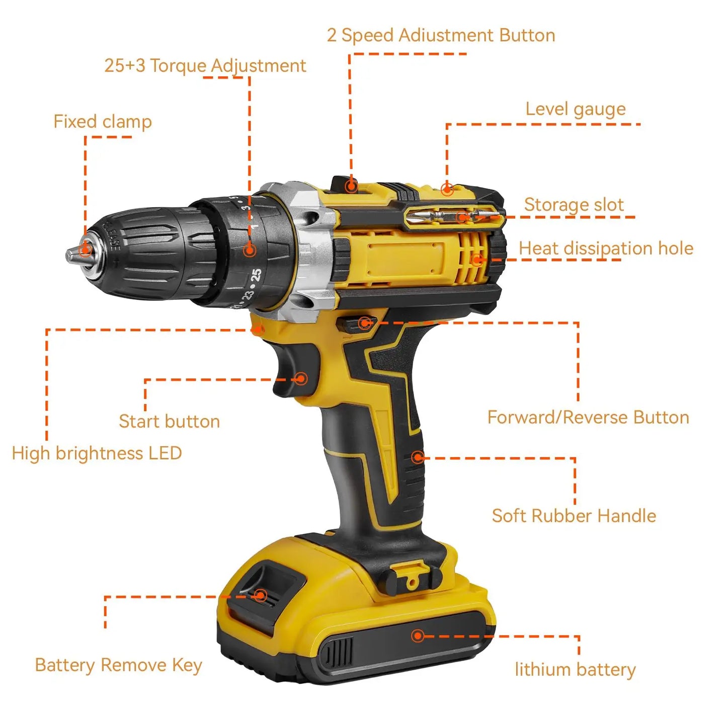 21V Cordless Impact Drill Electric Screwdriver Electric Hammer Drill Mini Wireless Hand Drill Lithium-Ion Battery Power Tools