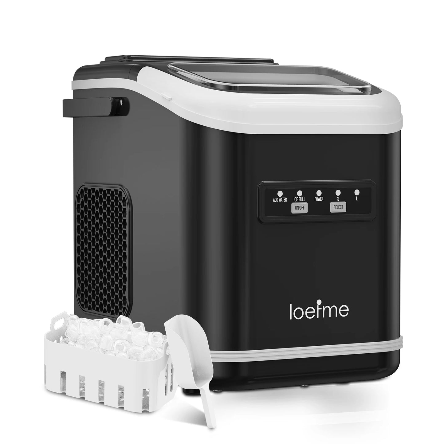 LOEFME Portable Ice Maker 12kg/24h 9 Ice Cubes in 6-13 Min LED Display with Adjustable Ice Size 1.4L Water Tank for Home
