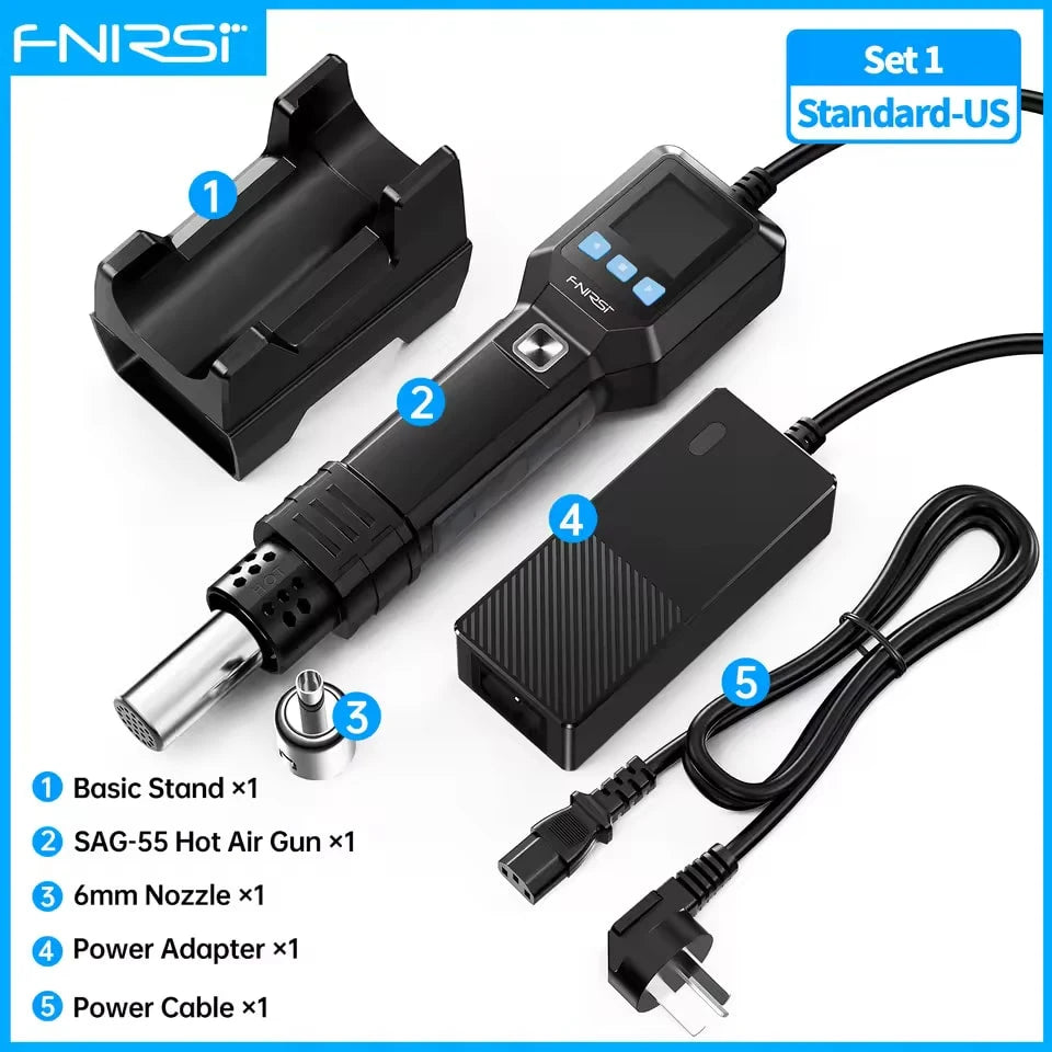 FNIRSI SAG-55 Micro Hot Air Gun 550W with Stand BGA Rework LCD Digital Hair Dryer Soldering Heat Gun for Welding Repair Tools