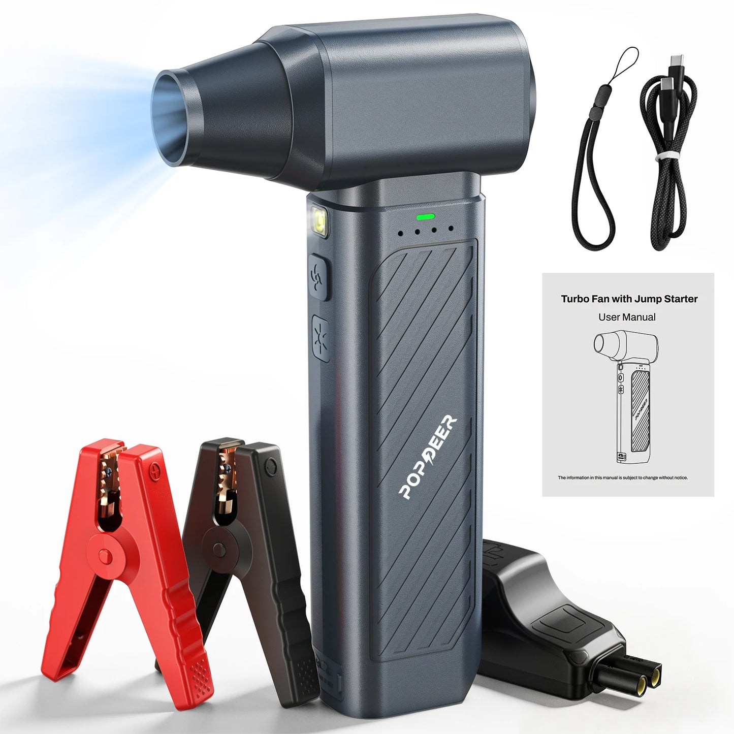 POPDEER PD-JA3 5000A 4-in-1 Jump Starter, 150PSI Air Compressor, 12V USB Powerbank with LCD Display, 10L Gas/8L Diesel