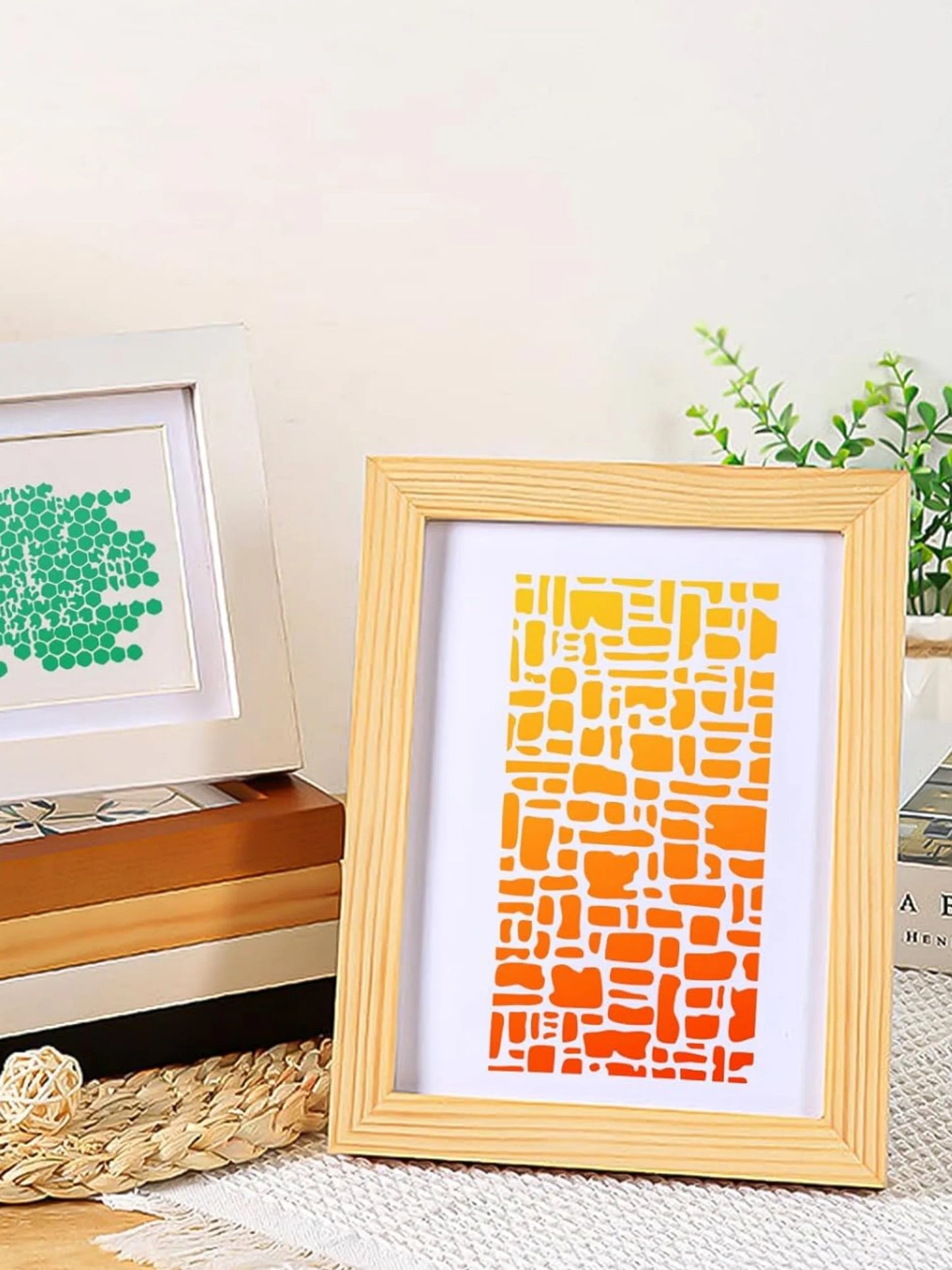 8PCS 9.45×4.72inch Texture Pattern Painting Stencil Set for DIY Craft Wall Wood Fabric Decoration