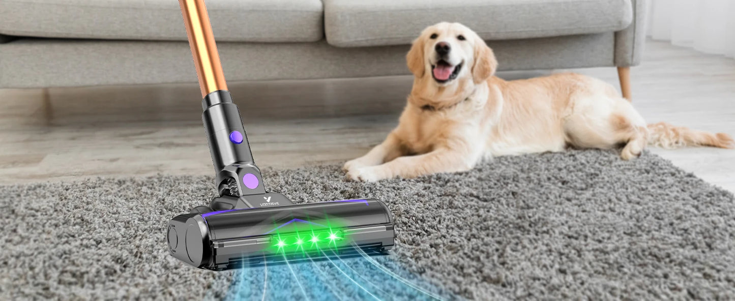 Cordless Vacuum Cleaner 70KPA/500W, Stick Vacuum Cleaner with LED Display, Anti-Tangle Brush, 1.3L Dust Cup, 3-Mode Suction, 5-Layer Filtration, for Pet Hair/Carpets/Hard Floors/Car
