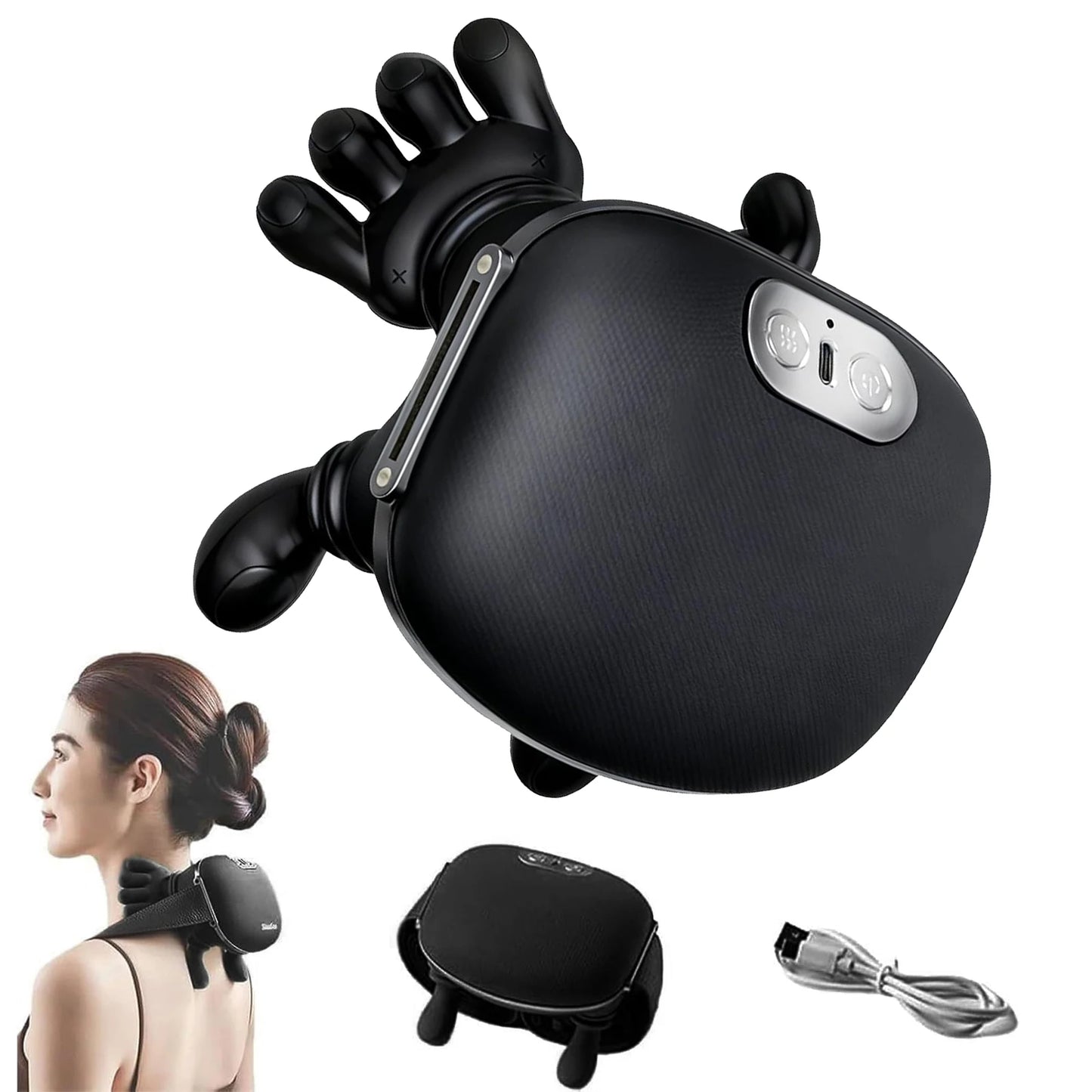 USB Rechargeable Neck & Shoulder Massager 2000mAh Battery 3 Massage Modes 2 Heating Levels 40°C/45°C Hot Compress 4D Kneading Ergonomic Wireless Massage Device for Home Office Travel