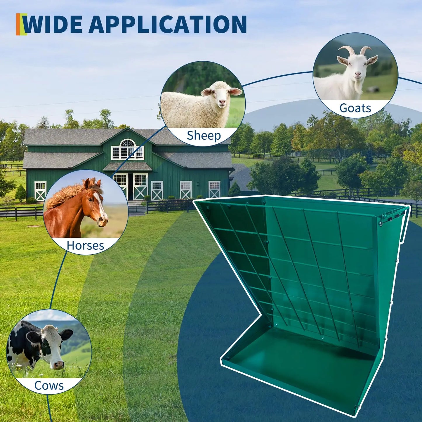 Large Hay Rack, 2 in 1 Large Hay Feeder with Hay and Grain/ Salt Feeder, 60cm Hanging Steel Feeder for Sheep, Goats & Horses Indoor & Outdoor Use