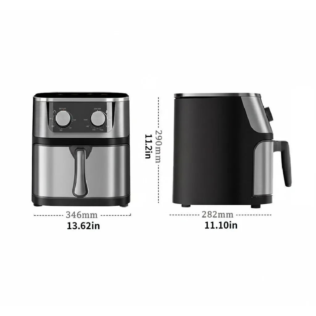 8L Air Fryer, Stainless Steel, 1400W, Oil Fryer, Healthy Cooking, Mechanical Control, 360 ° Heating, 60 Min Timer