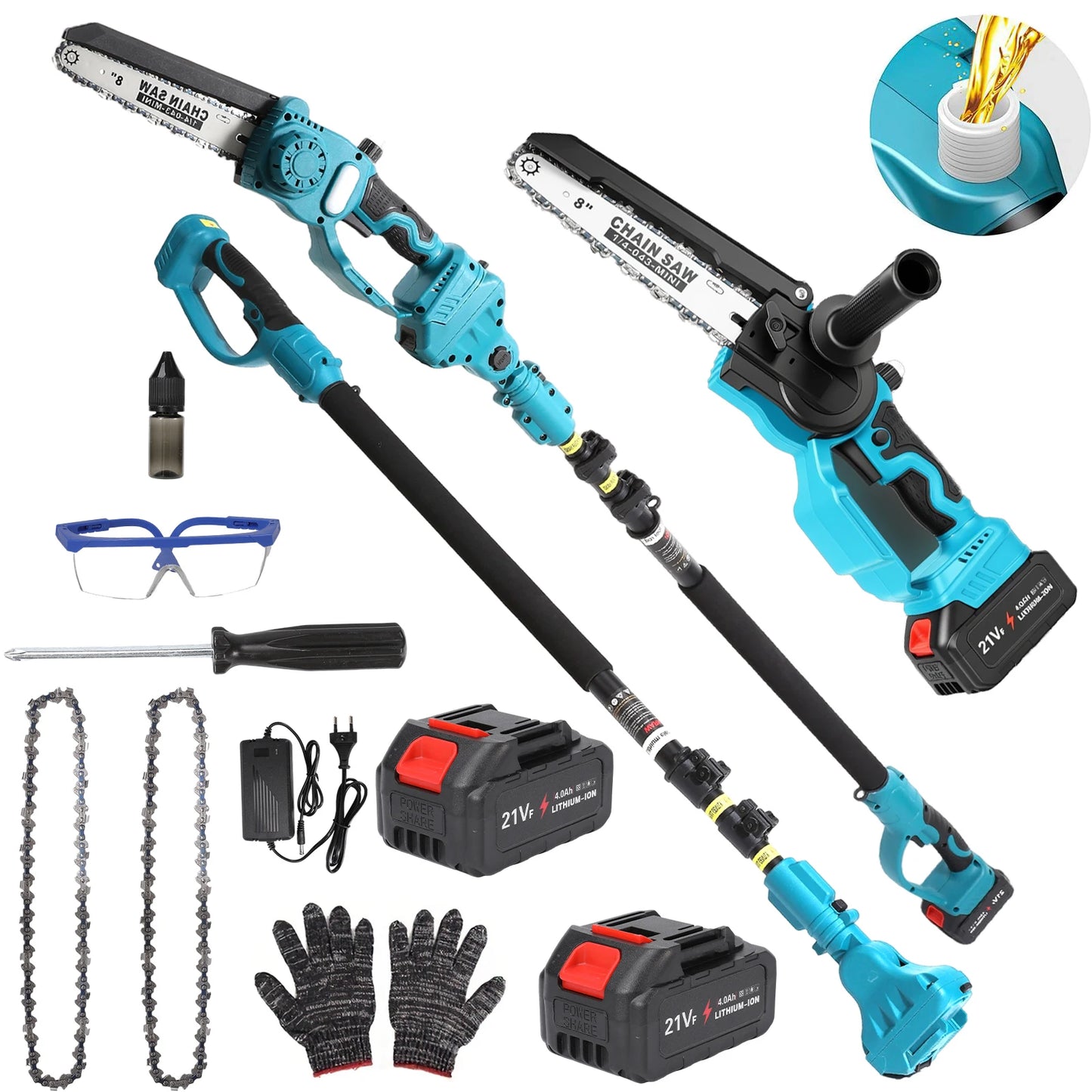 6-inch Cordless Electric Saw Telescopic Pole Electric Saw Pole Saw Gardening Trimming Power Tool Compatible with 21V Batteries