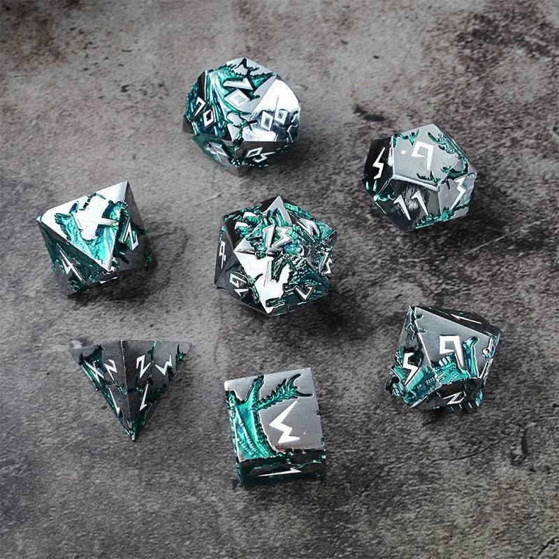 D&D kauliukai, 7 kauliukų metalinis DND kauliukų rinkinys, svertiniai metaliniai „Dungeons and Dragons“ kauliukai, daugiakampiai D ir D kauliukai, skirti vaidmenų žaidimui