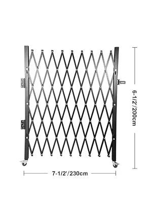 SucceBuy Single Folding Security Gate 1.5-2mx1.22-3.66m Folding Door Gate Steel Accordion Flexible Expanding Security Gate Black