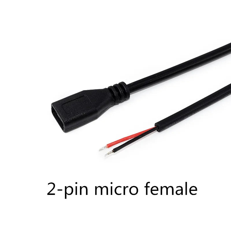 1/2/5Pcs 2Pin 4Pin Micro USB Charger Connector USB 2.0 Type A Male Female Power Supply Extension Cable Wire DIY Data Line