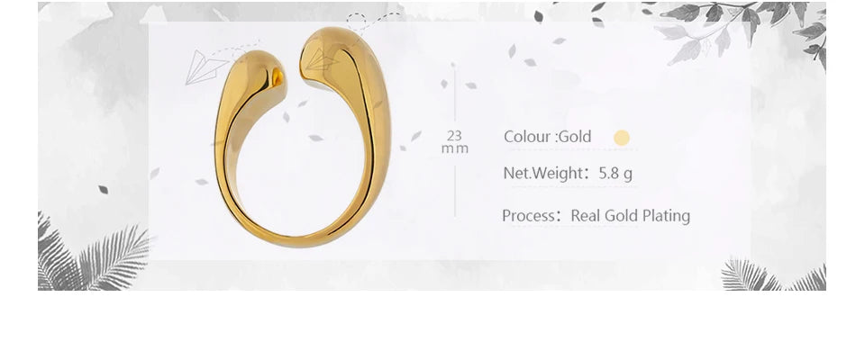 Yhpup Stainless Steel Geometric Open Ring Fashion Golden Metal Finger for Women Minimalist Statement Jewelry Party Gift