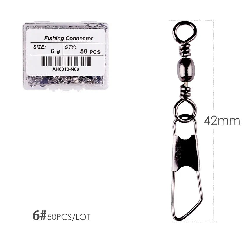 50Pcs/ Box Brass Barrel Fishing Swivel Solid Rings Fishing Pin Line Connector Fishhook with Interlock Snap Swivels Tackle Tool