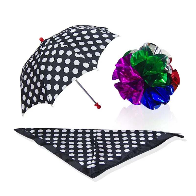 Polka Dot Silk & Umbrella Sets Magic Tricks Stage Street Magia Scarve Appear Umbrella Flower Ball Magie Mentalism Gimmick Props
