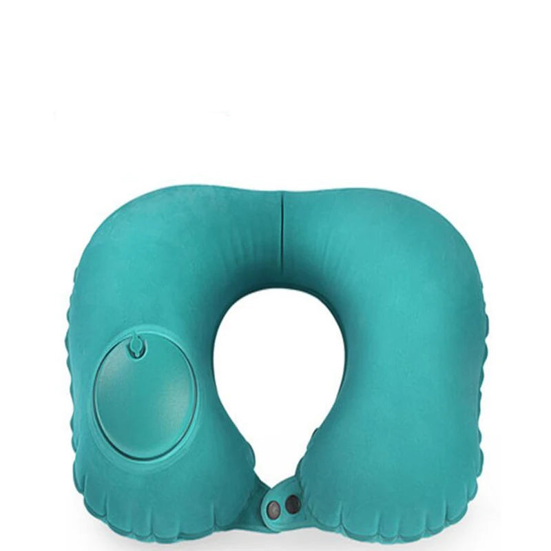 U-Shape Travel Pillow Automatic Air Inflatable Airplane Car Pillows Ring Pillow Folding Press Type Bed Pillows Neck Cushion