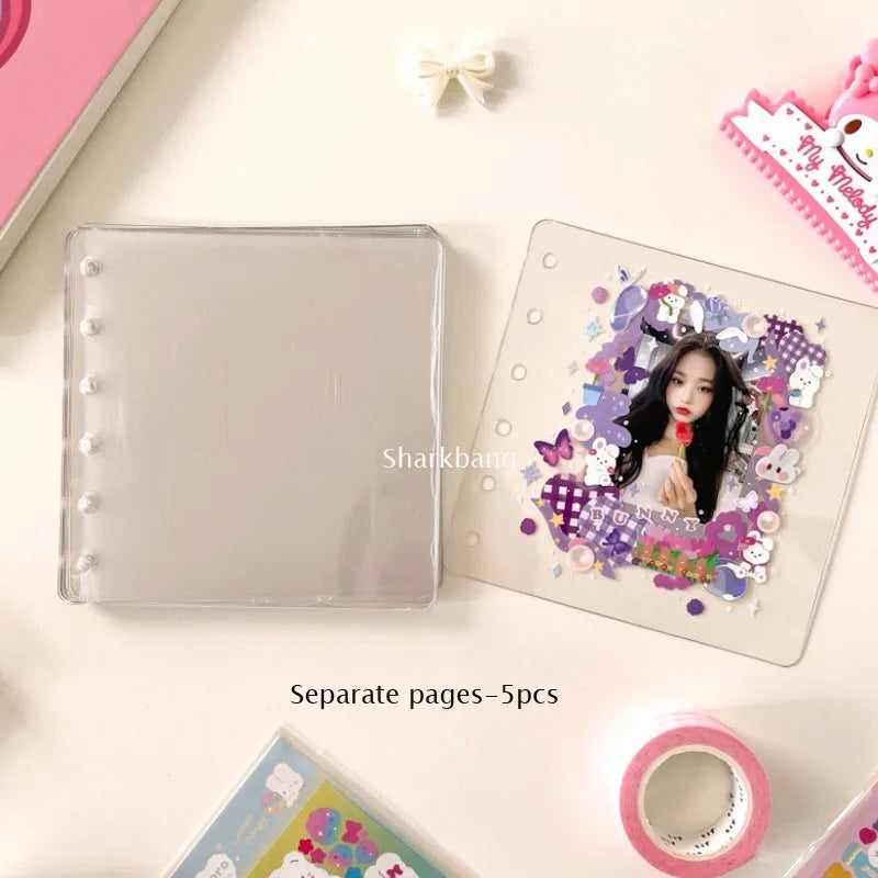 Sharkbang A7 Square Loose Leaf Diary Notebook Glitter Journals Agenda Planner PVC Binder Goo Card Book Gift Set Stationery