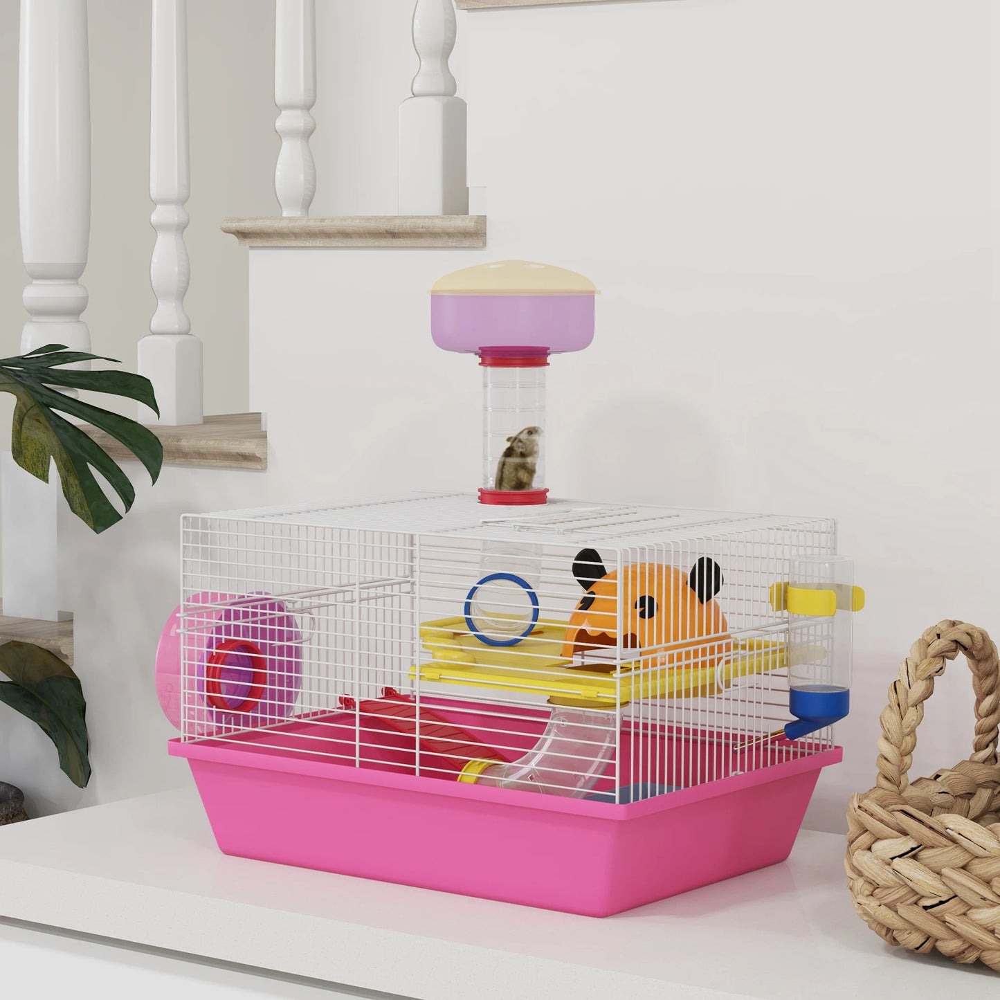 Multi-colored rodent Cage with platform, bottle of water, wheels, House, 34x27x25 cm, pink, rat cage, hamster cage, animals cage, hamster cage