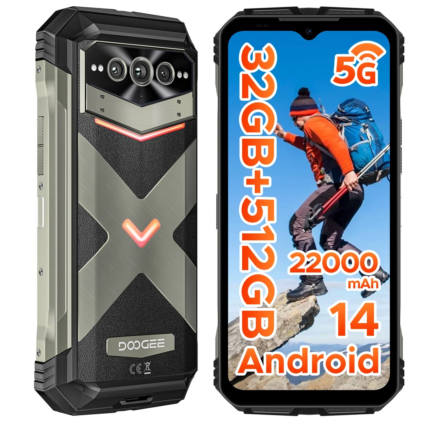 DOOGEE V Max Pro 5G Rugged Phone Dimensity 7050 6.58'' 120Hz 22000mAh Large Battery 12GB+512GB Lighting Effects 5g Smartphone