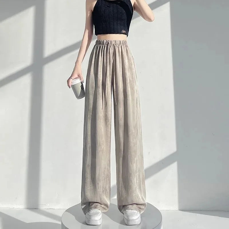 Summer Loose Straight Casual Draped Ice Silk Tie-Dye Wide-Leg Pants Grils Mosquito-proof Casual Trousers Women's Wide-leg Pants