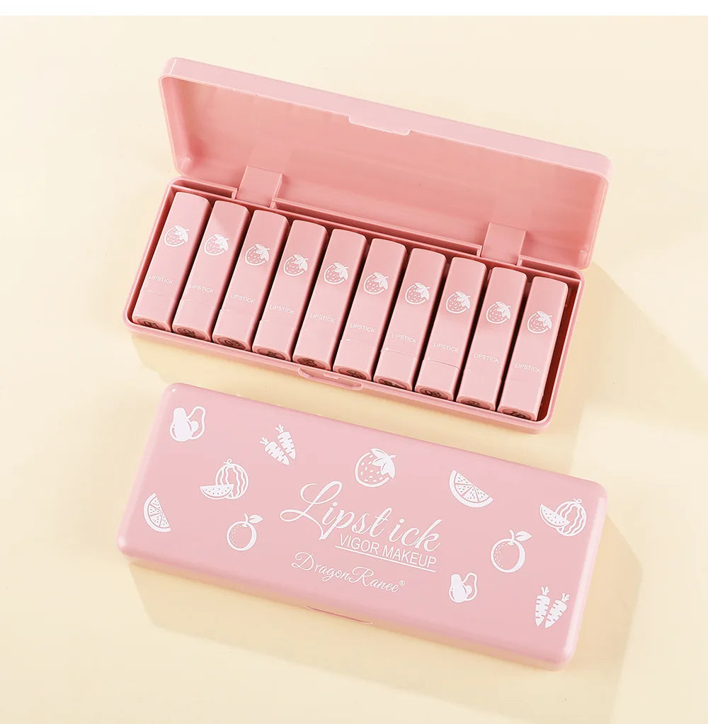 Ten-Piece Lipstick Set, Matte, Long-Lasting, Fade-Resistant Lip Balm, Matte Finish, Brightening, Commuter-Friendly, Nude Color, Gentle and Elegant Lipstick