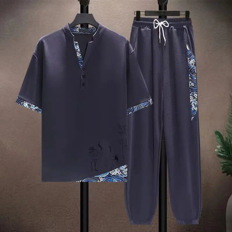 (Shirt + trousers) 2026 summer shirts men fashion Cotton shirts men's breathable sets High quality shirts Two Piece size M-5XL