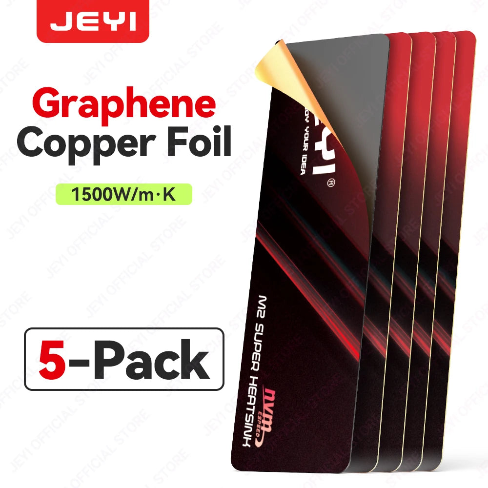 JEYI M.2 2280 SSD Graphene Copper Heatsink - Ultra Thin 0.5mm High Thermal Conductivity Cooling Pad for NVMe/SATA SSD(1/2/5pc)