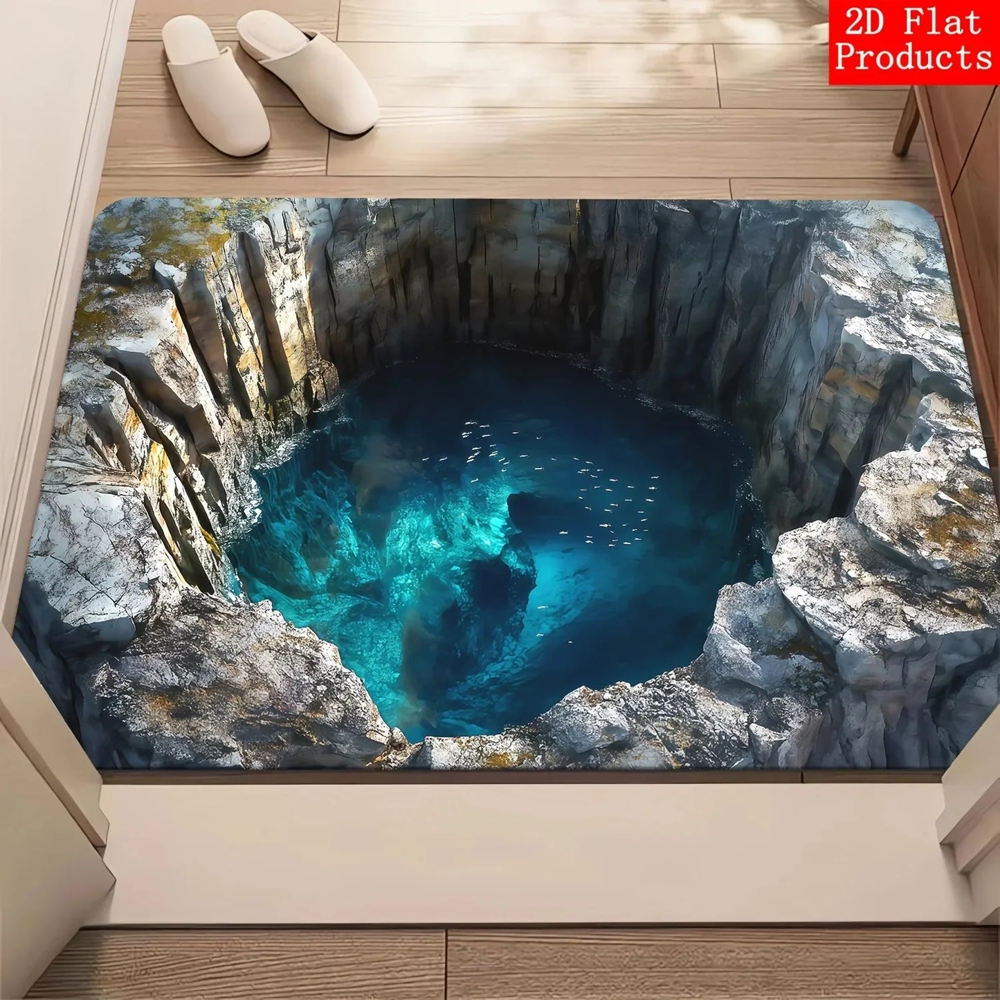 VIKAMA 2D Front Door Mat, Indoor And Outdoor Entrance Carpet, Floor Crack Illusion Carpet, Easy To Clean Carpet, Home Decoration