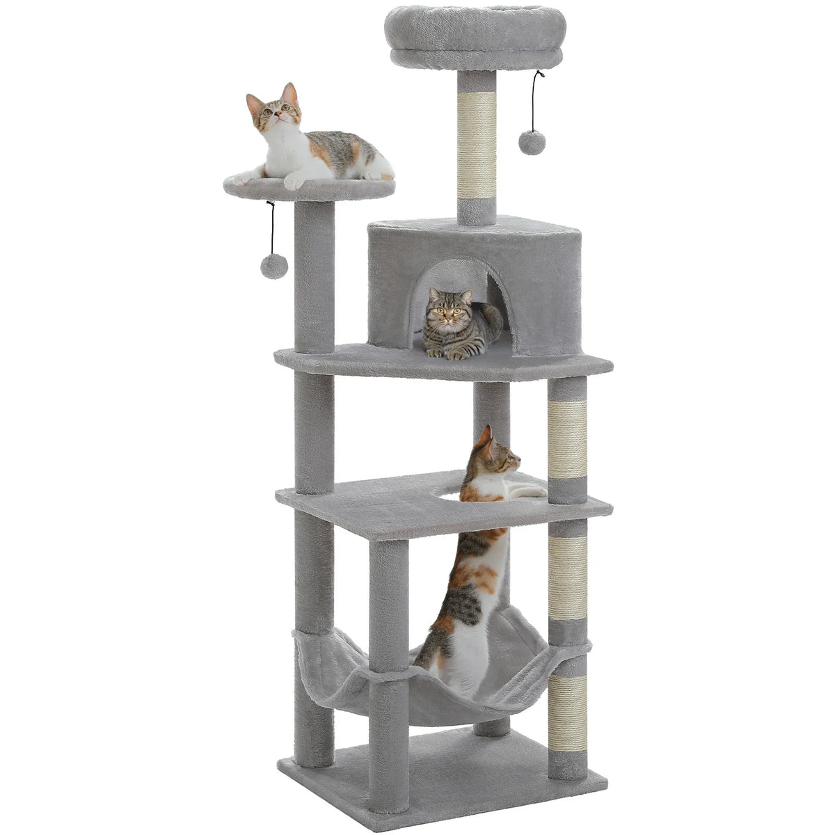 Multi-Level Cat Tree for Indoor Cats Large Cat Tower with Cozy Condo Hammock Sisal Scratching Posts Cat Scratchers Bed Cat Toys