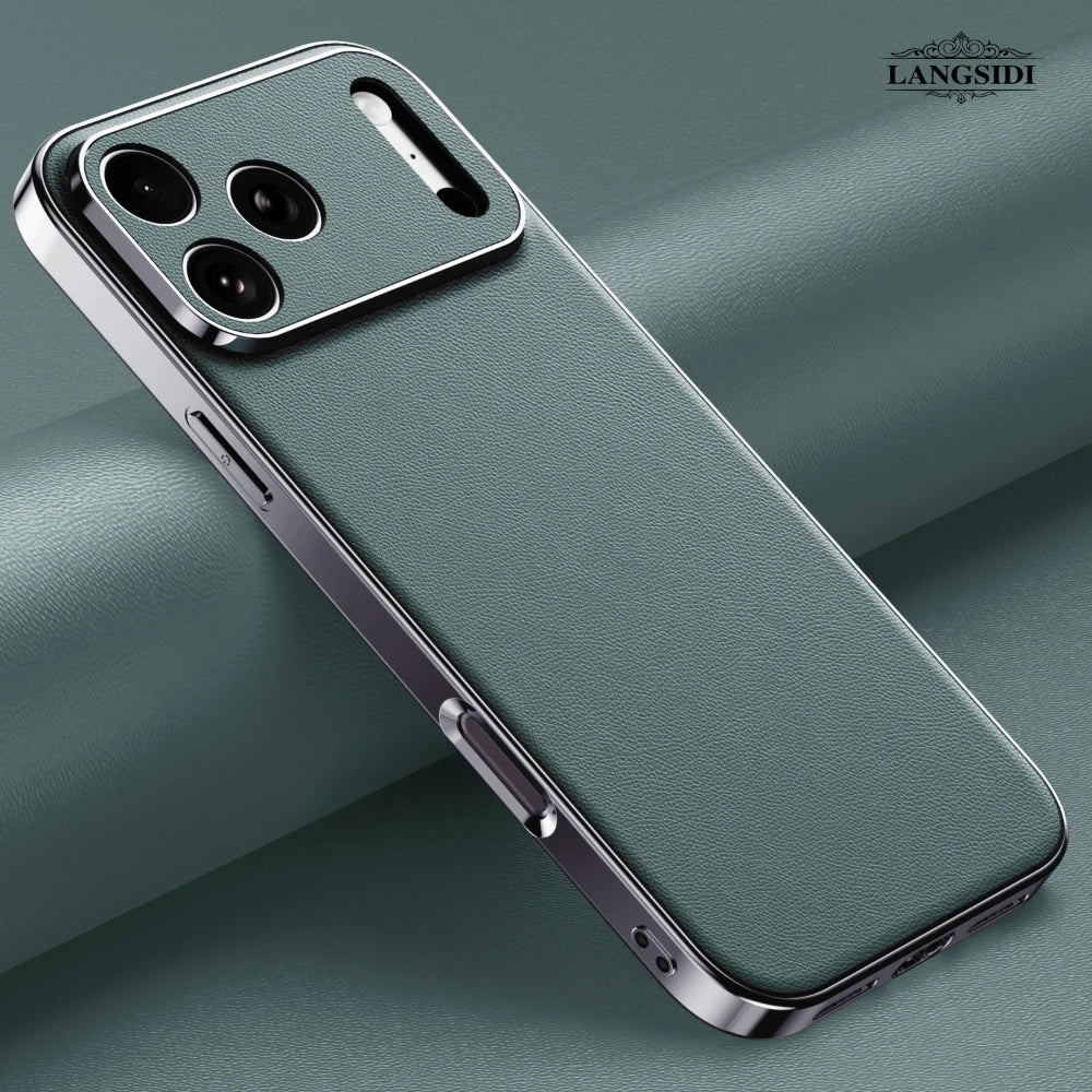 LANGSIDI Luxury Leather Phone Case for iPhone 17 16 15 Pro Max Air 17Pro 16Pro Full Lens Protection Back Cover