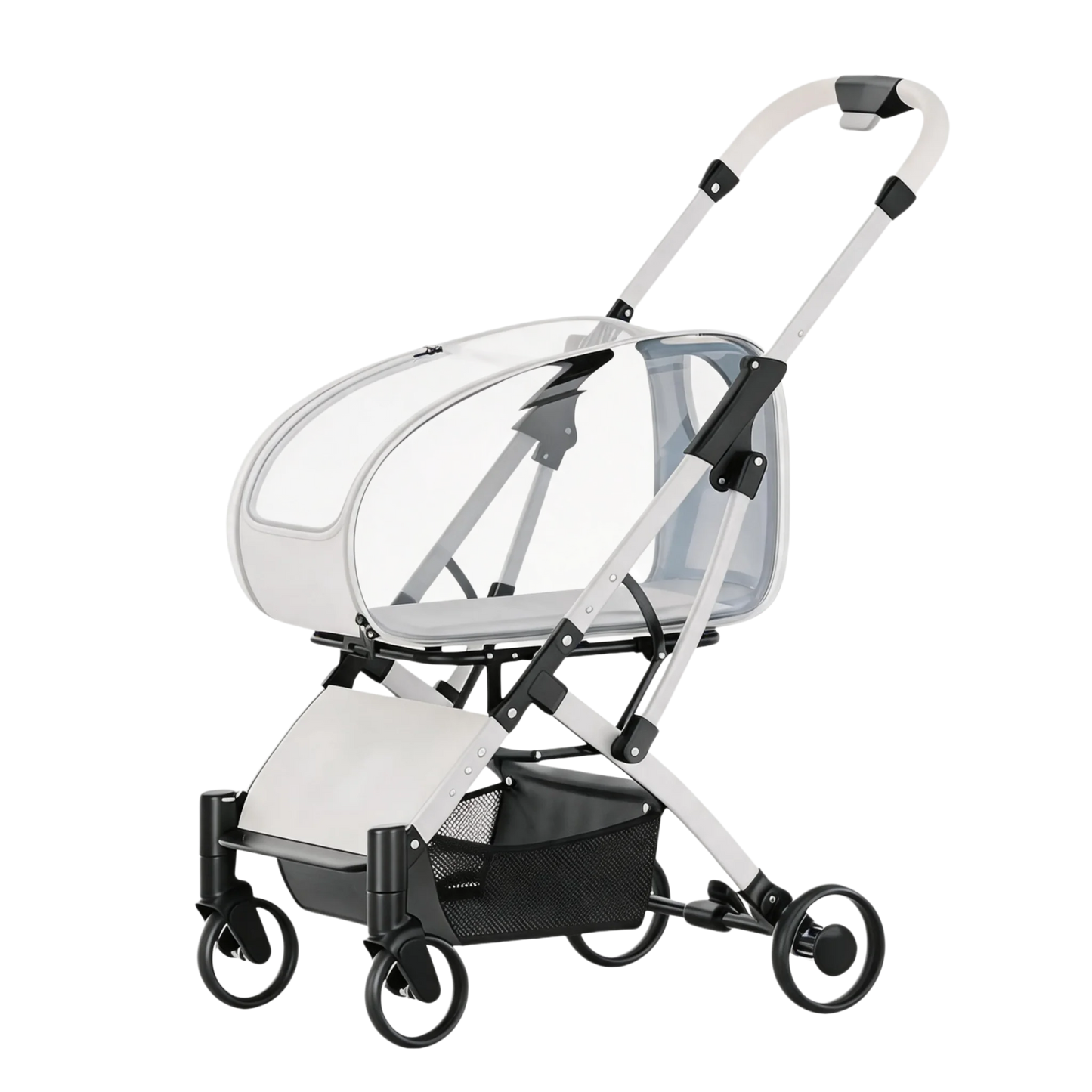 Clear View Foldable Portable Pet Stroller Button Closure Breathable Lightweight Travel Cart Transparent Window For Cats Dogs
