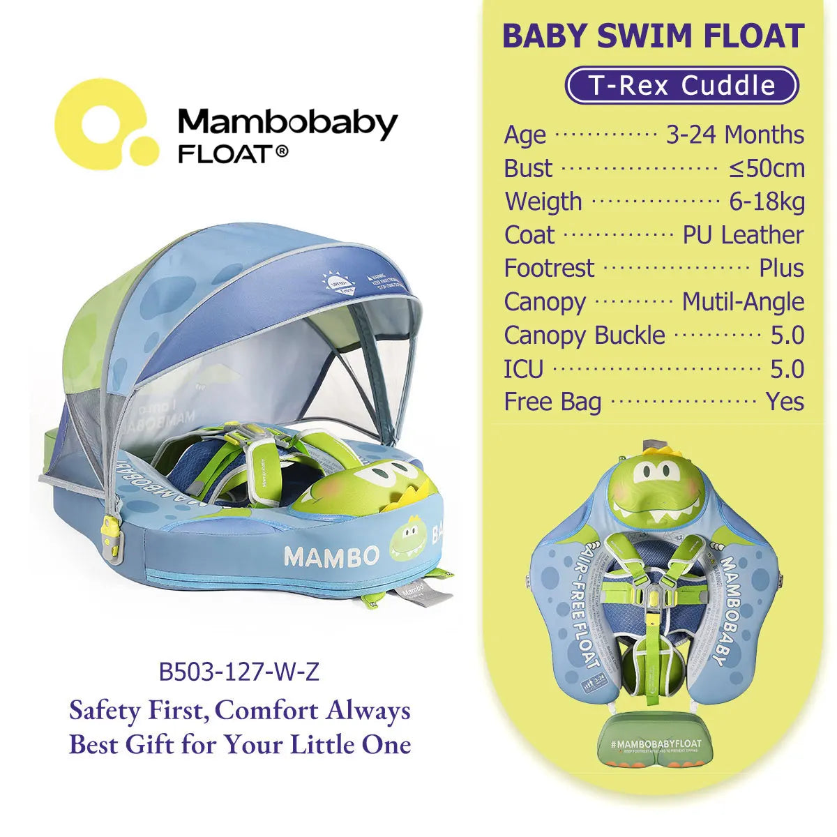 Mambobaby Float Safe Solid Core ST-Unicorn B503-143-W-Z Comfort Always: Skin-friendly Coat Baby Swimming Ring Toddler Pool Float