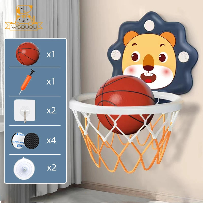 Kids Basketball Hoop with Inflatable Ball Wall Mount Indoor Outdoor Sport Toy Suction Cup Stand Portable Game Fun Play Boys Gift
