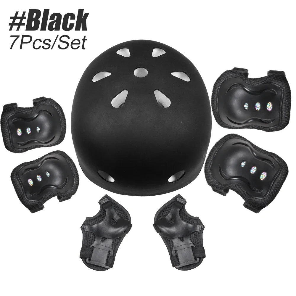 7Pcs/Set Kids Bike Helmet Skateboard Knee Pads, Girls Boys 3-10yrs Wrist Guards for Sports Cycling Bike Roller Skating Scooter