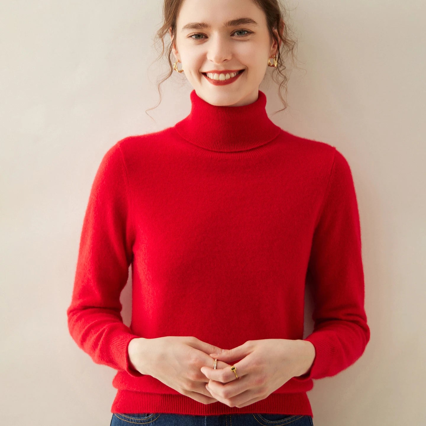 Cashmere Sweater Women's Turtleneck Long Sleeved Knitted Pullover 100% Pure Cashmere Base Sweater Korean Version Women's Top
