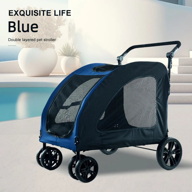 Large Dog Strollers Breathable Zipper Design Pet Cart Dogs Carrier Outdoor Travel Large Transportation Carts Adjustable Height