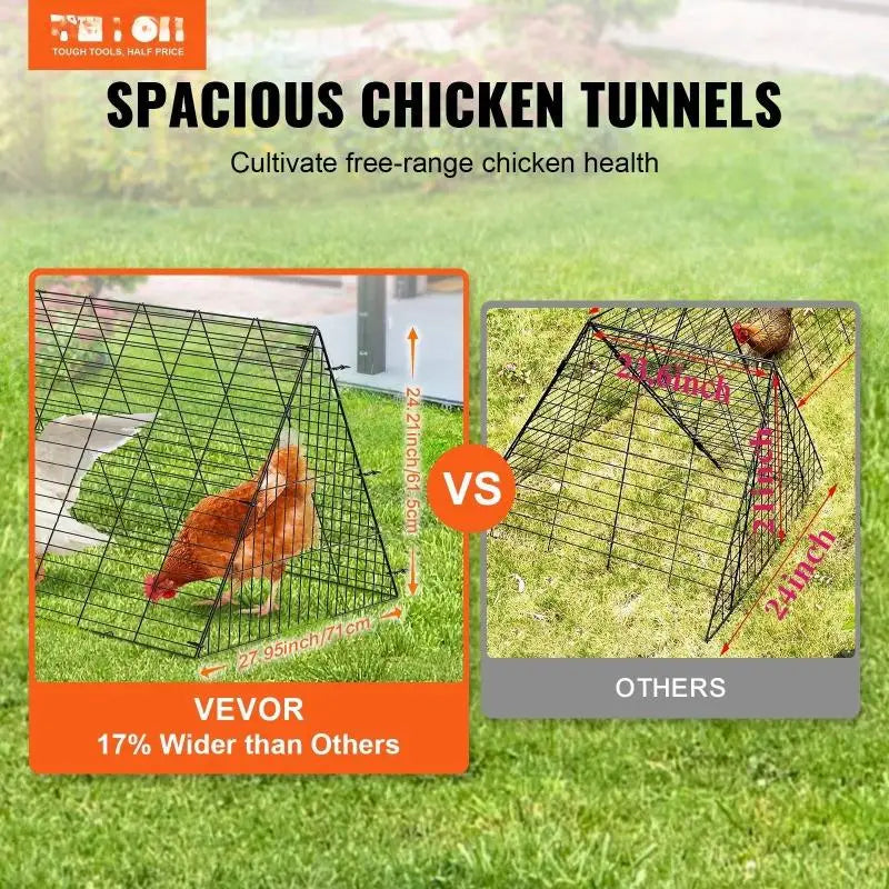 Portable Chicken Tunnel 729x200x61.5 cm, Outdoor Run with Corner Frame, 2 Sets, for Chickens Ducks Rabbits