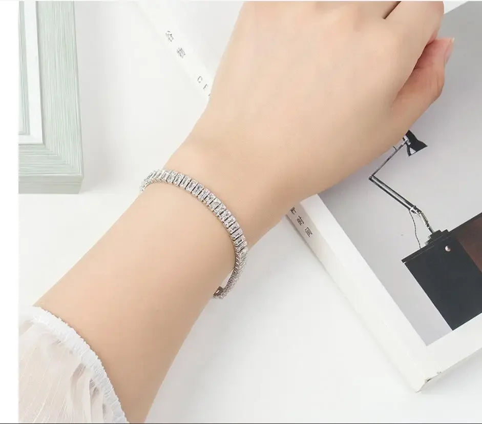 luxury designer 925 Silver fine Crystal Bracelet For Women fashion Jewelry Engagement Wedding Glamour 18CM