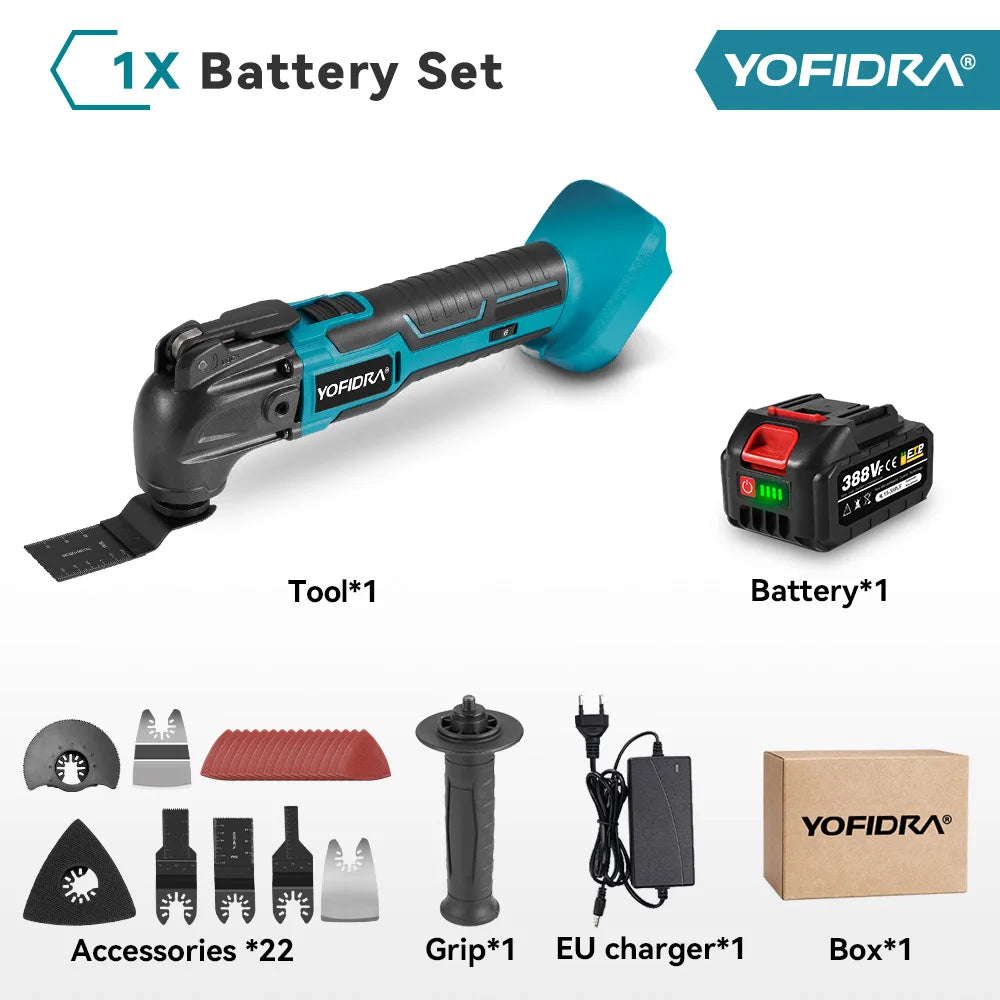 YOFIDRA 6 Gears Electric Saw Oscillating Multi Function Tool Cordless Trimmer Shovel Woodworking Cutting Machine For Makita 18-21V Battery Pin