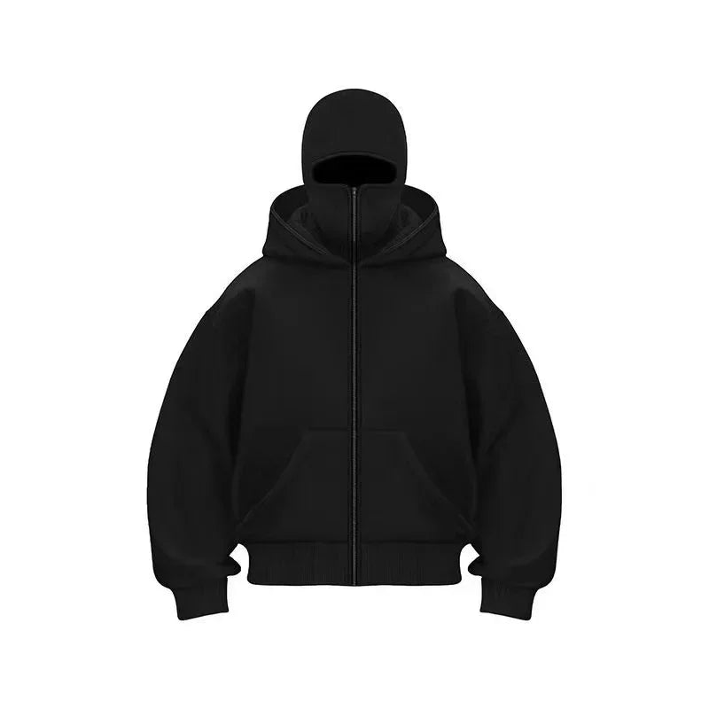 Men and women Balaclava Y2K Gothic Harajuku winter new item double hooded sweatshirt men's hooded mask zipper sportswear