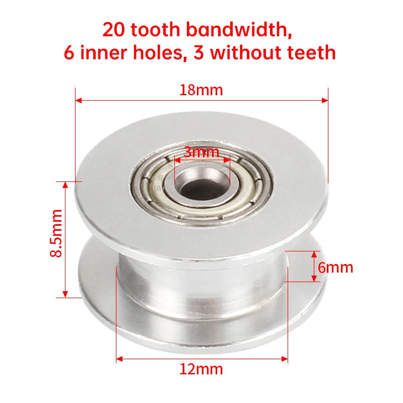GT2 Idler Timing Pulley 16-tooth 20-Teeth with 3mm or 5mm Bore with Bearings for 3D Printer Parts Timing Belt 6mm 10mm