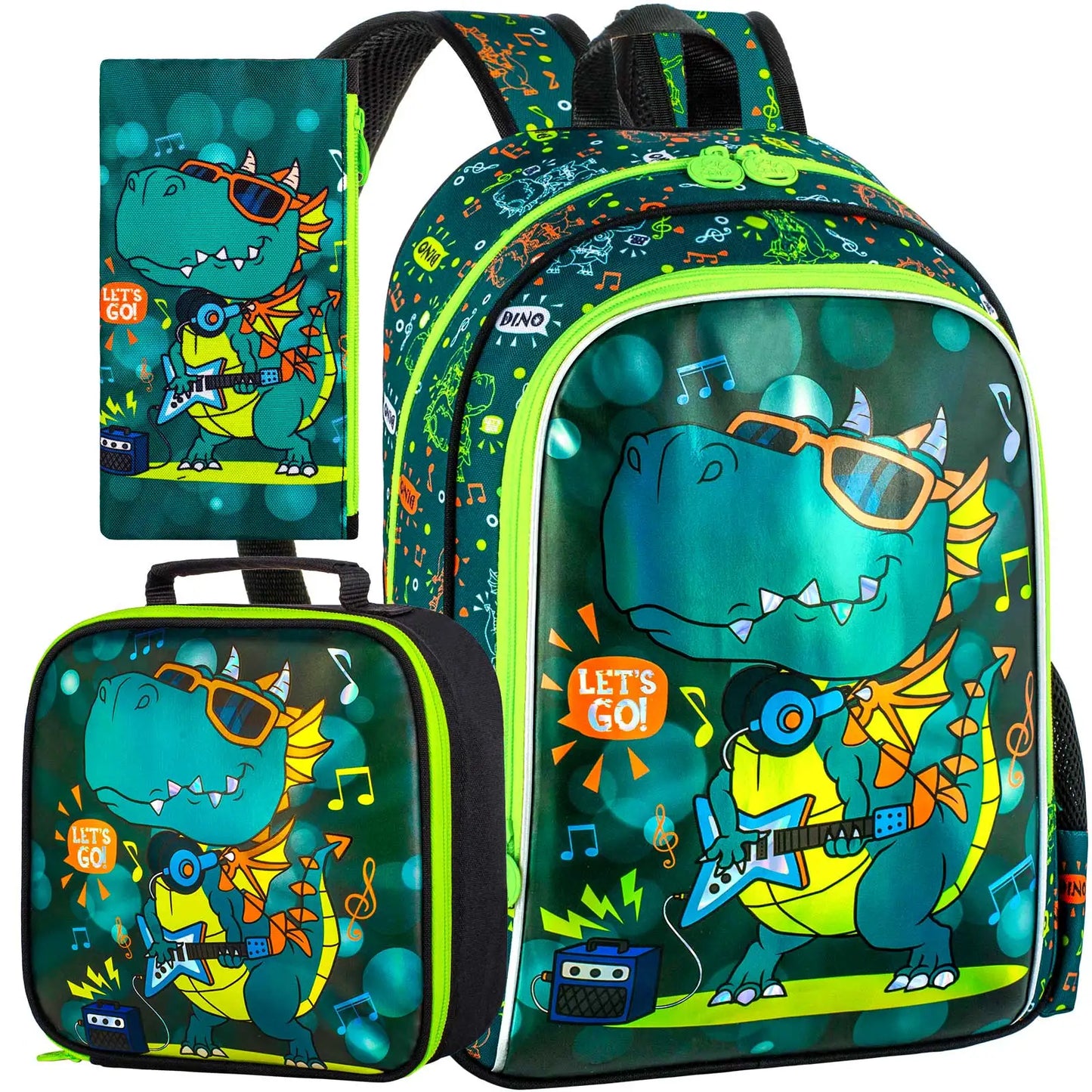 3PCS Backpack for Boys, 16 Inch Dinosaur Preschool Bookbags, Cool Elementary Kindergarten School Backpacks
