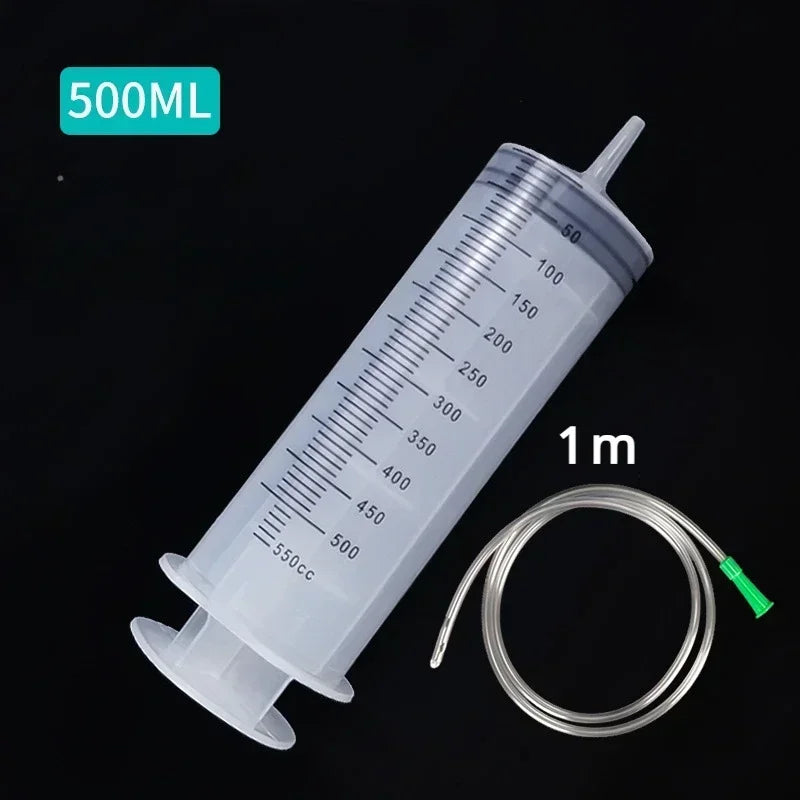 Large Vacuum Capacity Syringe 100/200/300/500ml Reusable Syringe Oil Pump with 1m Hose Pet Nutrition Feeding Metering Pump