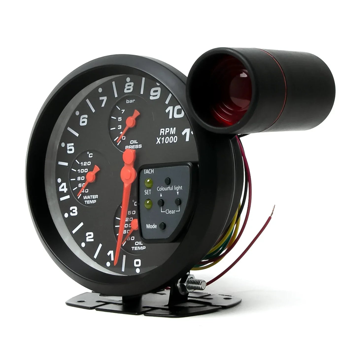 5" Car Gauge 4-in-1 Tachometer Water Temperature Oil Temperature Oil Pressure Gauges Multifunctional Gauge with Alarm Function