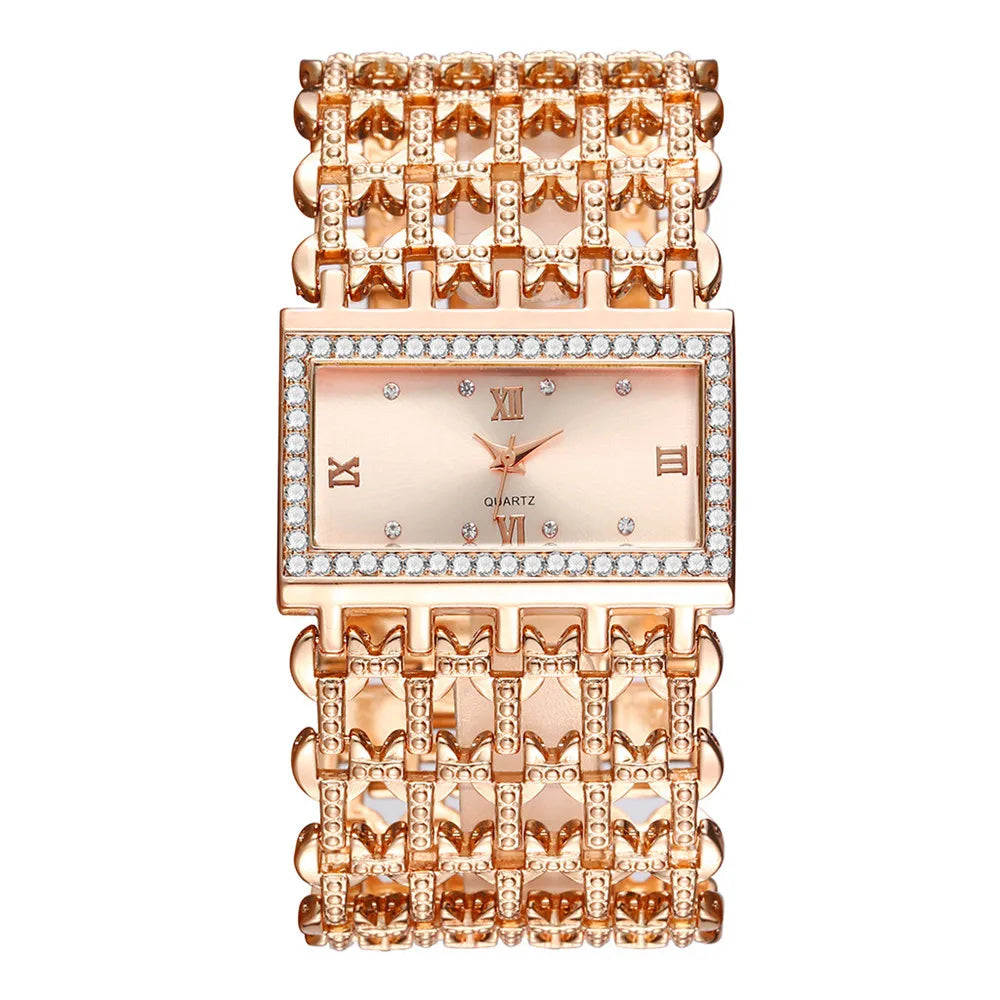 Luxury Noble Gold Ladies Quartz Watch Fashion Women's Skeleton Bracelet full Dress Clock Watches