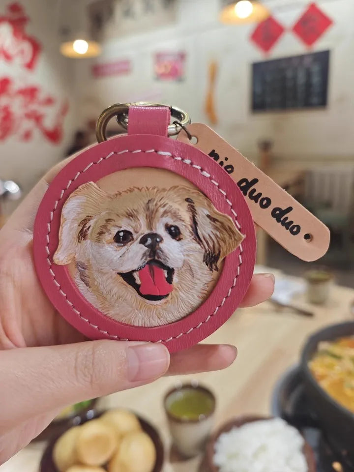 Pet Souvenirs Pet Nameplate Souvenirs Leather Carving Pet Pictures Customized Car Dog Cat Portrait 3D Image