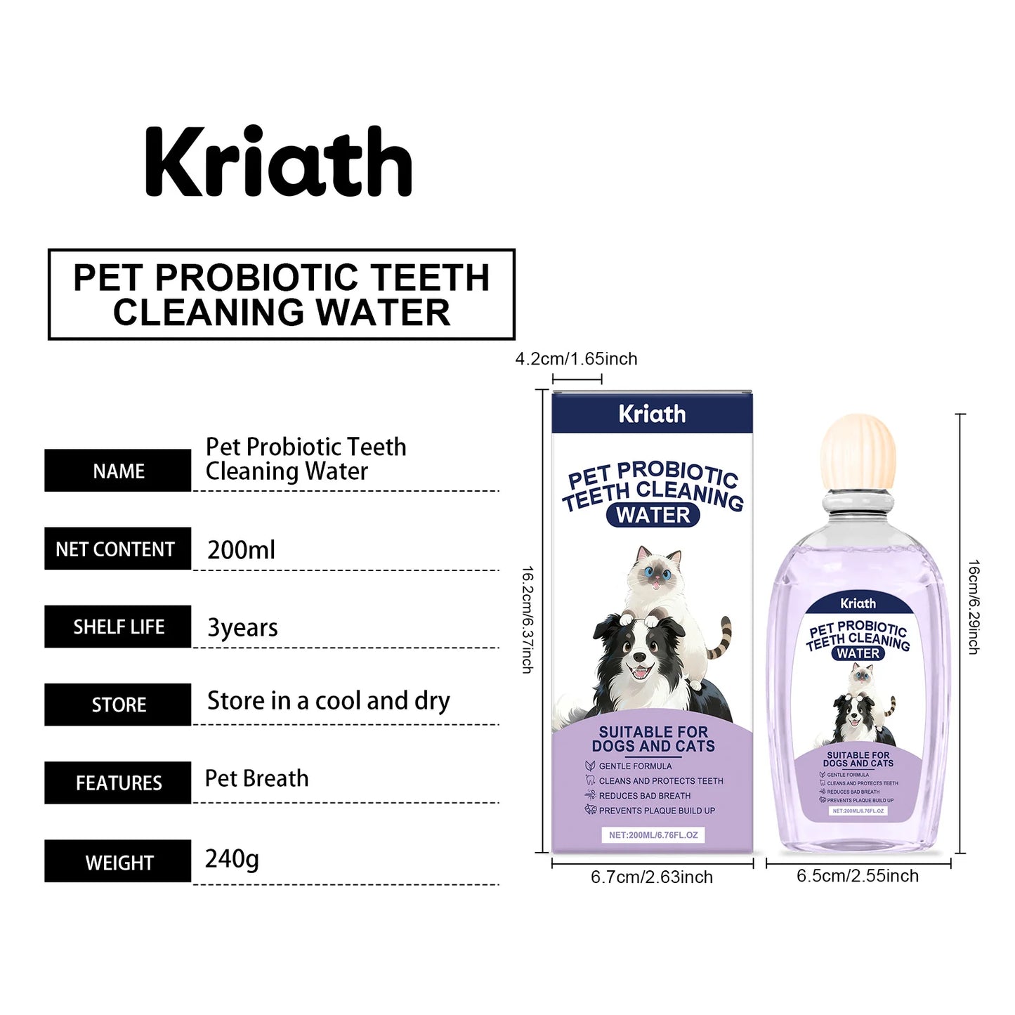Pet Oral Care Agent Probiotics Pet Dental Water Reduce Plaque Tartar Remove Bad Breath Promote Gum Health Dog Cat Oral Cleaner